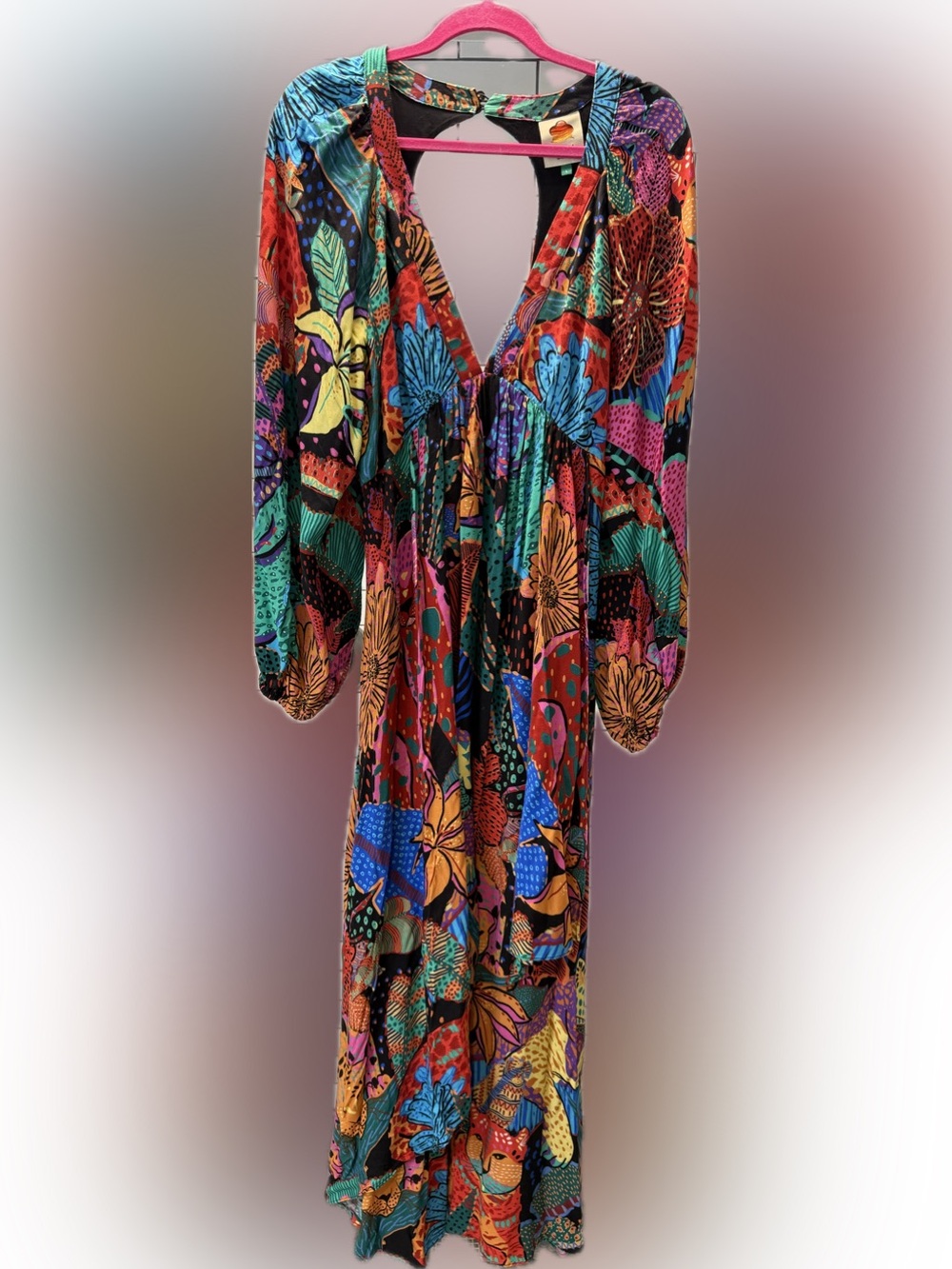 FARM Rio Cool Leopards Multicolor Floral & Animal Print Long Sleeve Maxi Dress